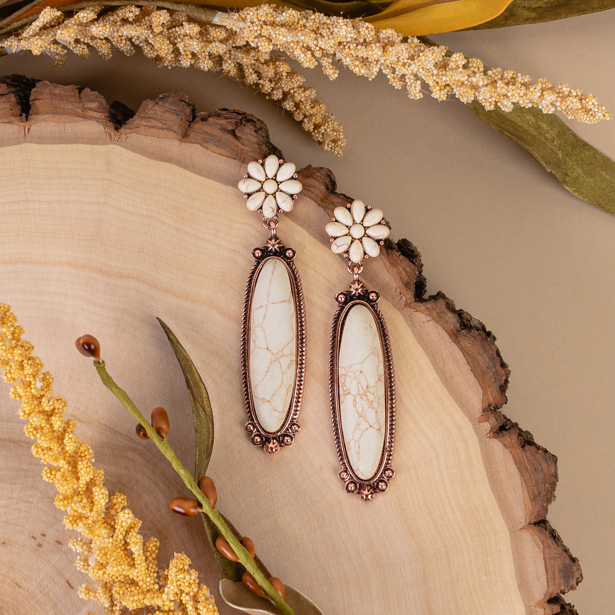 93135 - Squash Blossom Earrings - Ivory & Copper