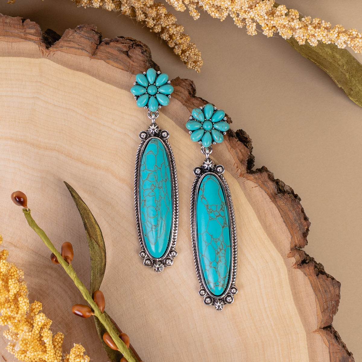 93135 - Squash Blossom Earrings - Turquoise & Silver
