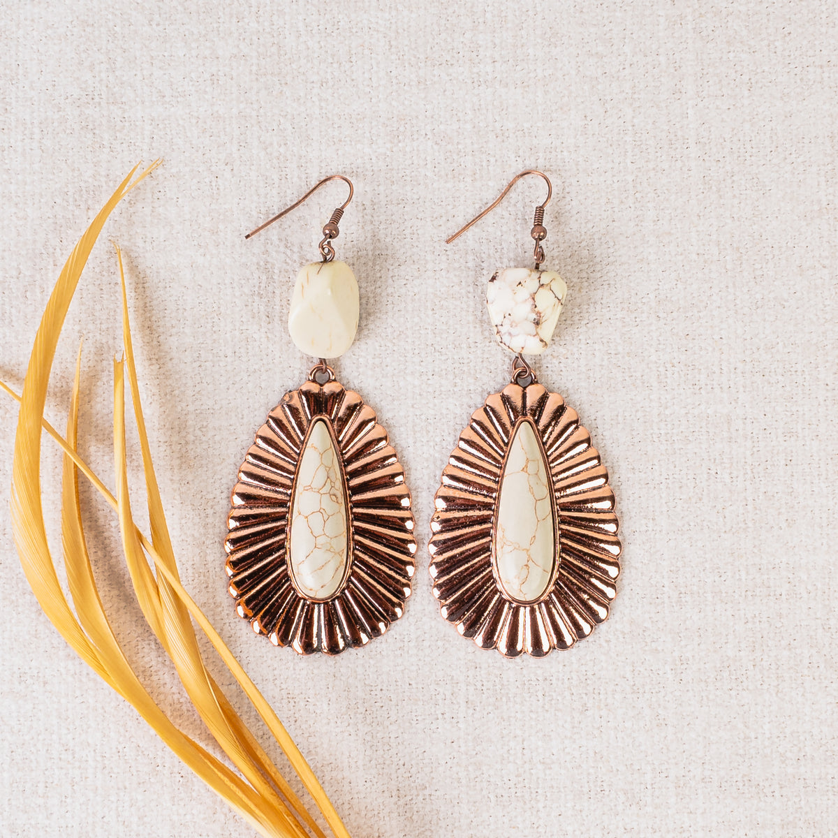 93147 - Squash Blossom Earrings - Ivory & Copper