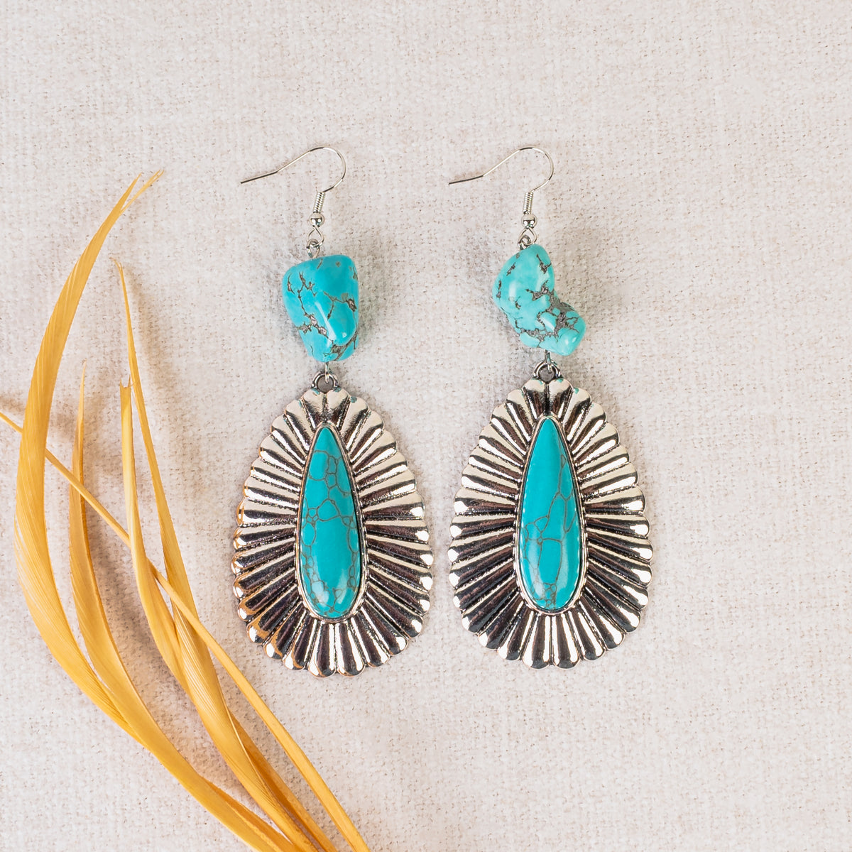93147 - Squash Blossom Earrings - Turquoise & Silver