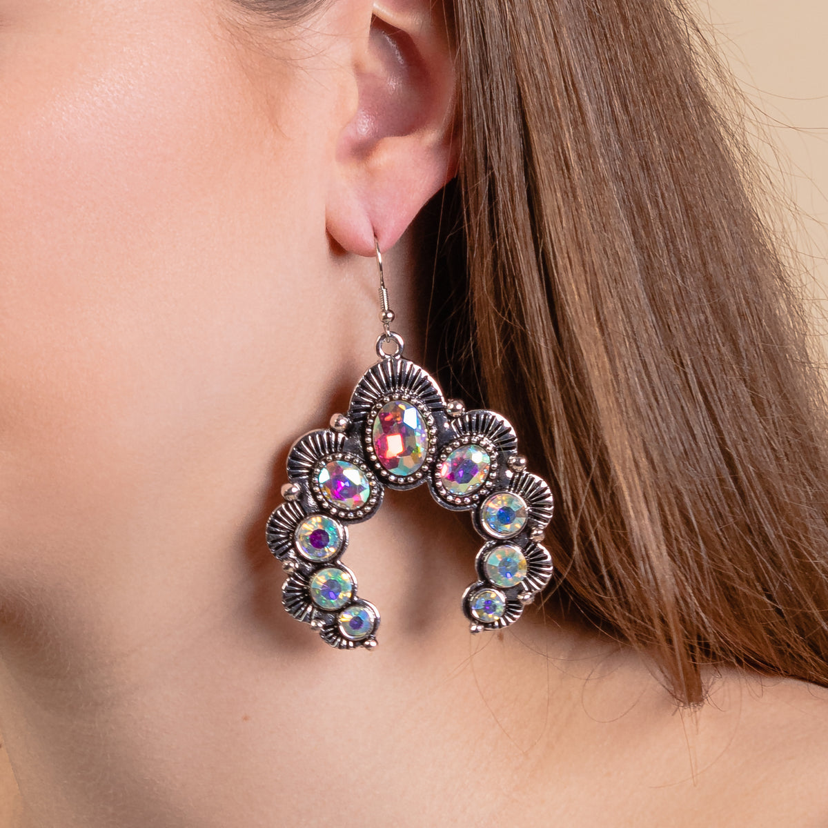 93150 - Crystal Squash Blossom Earrings - Silver & AB