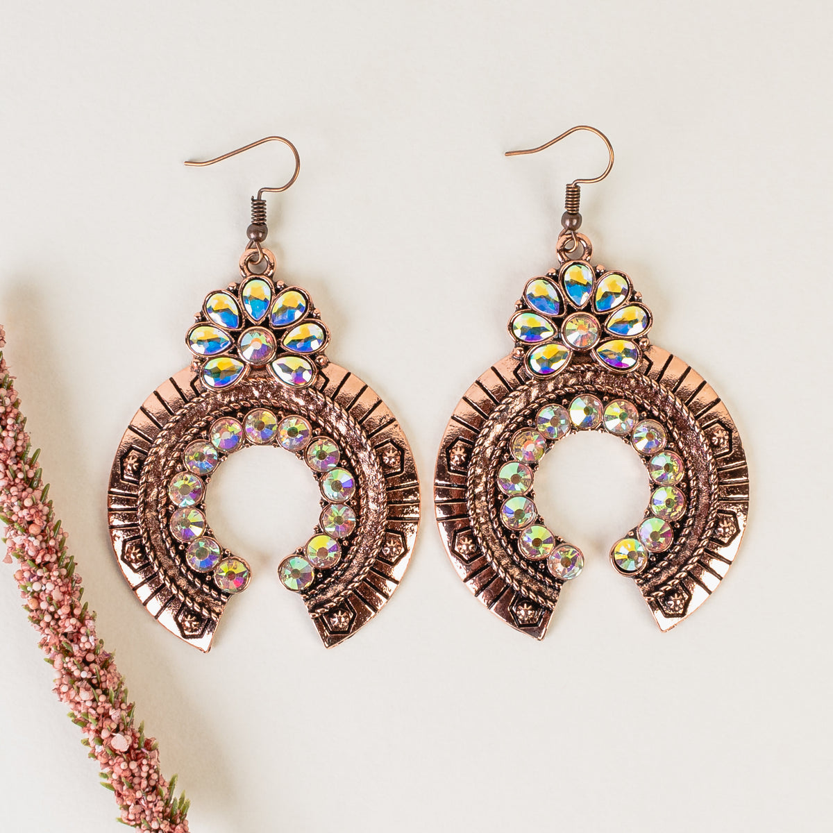 93151 - Crystal Squash Blossom Earrings - Copper & AB