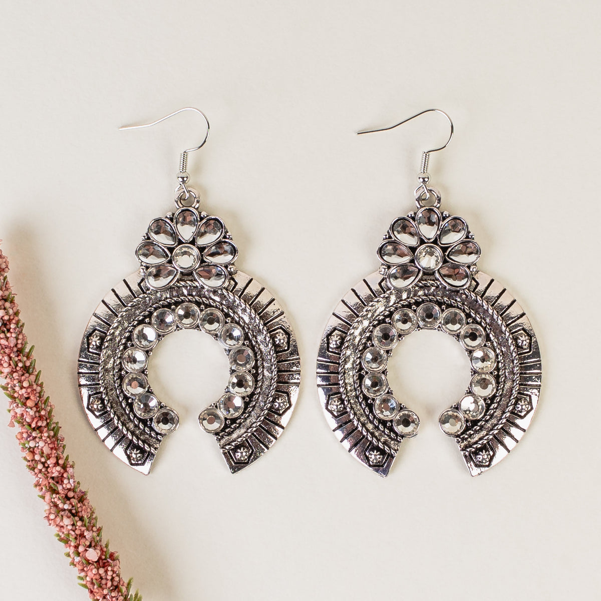 93151 - Crystal Squash Blossom Earrings - Silver & White