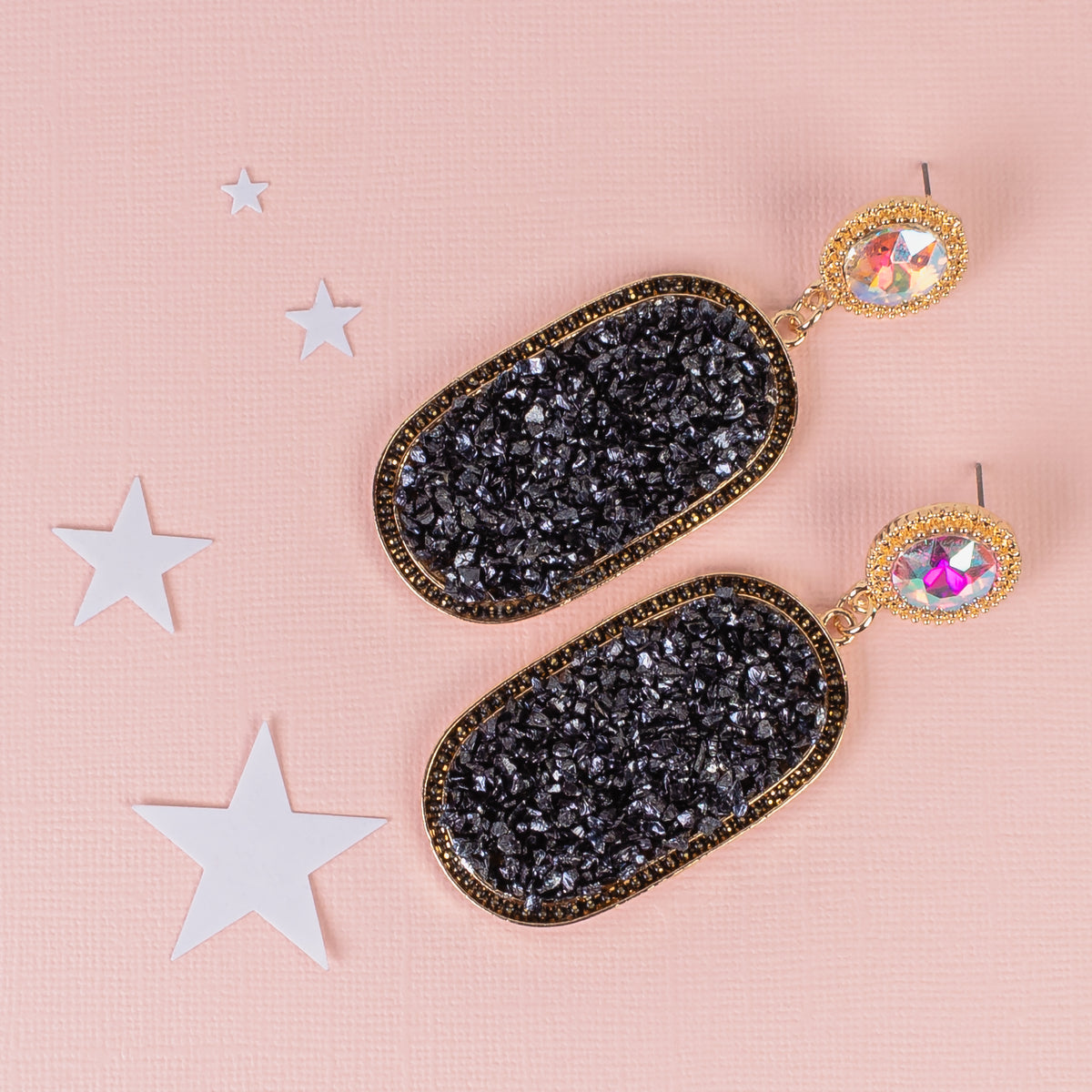 93152 - Rhinestone Glitter Earrings - Black