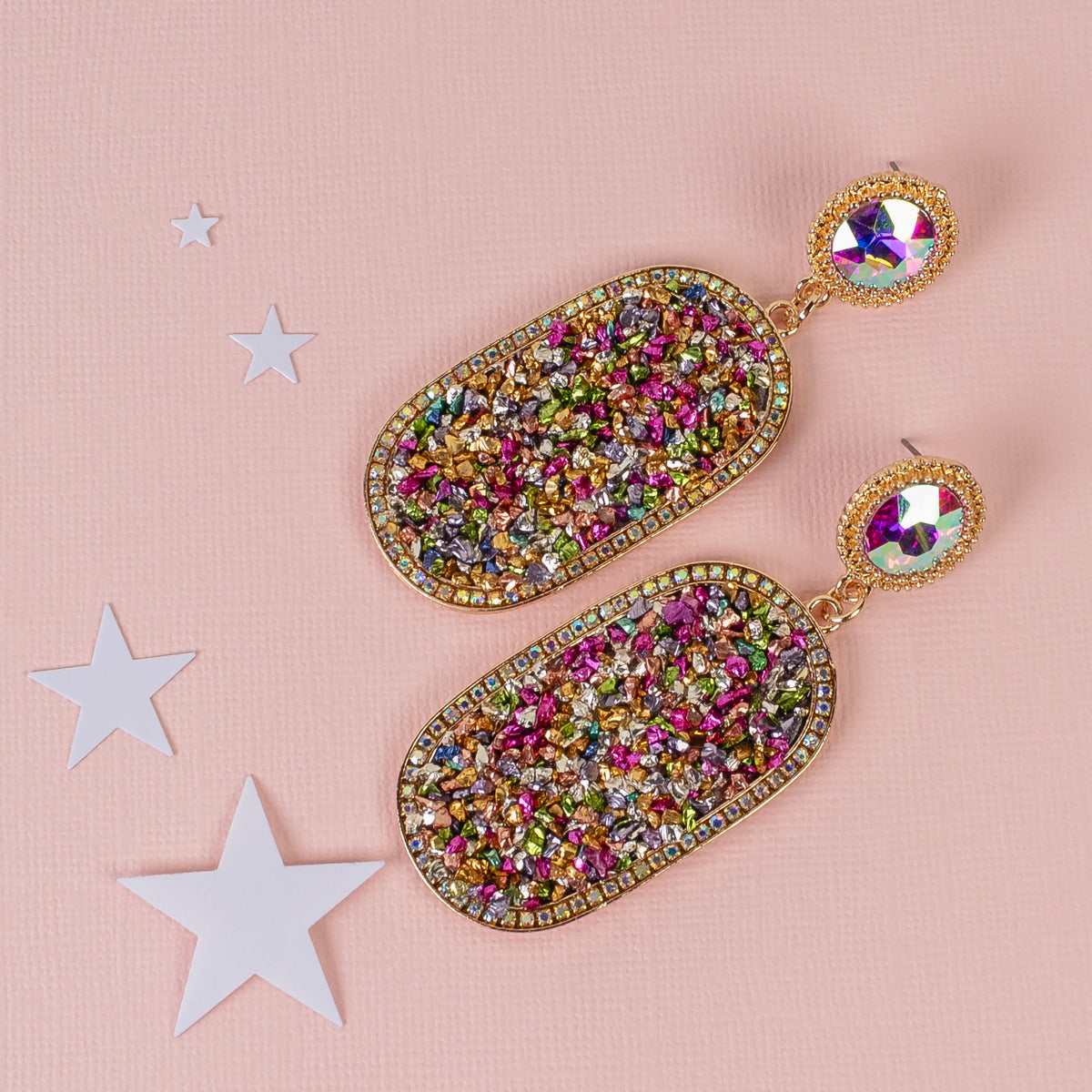 93152 - Rhinestone Glitter Earrings - Multi