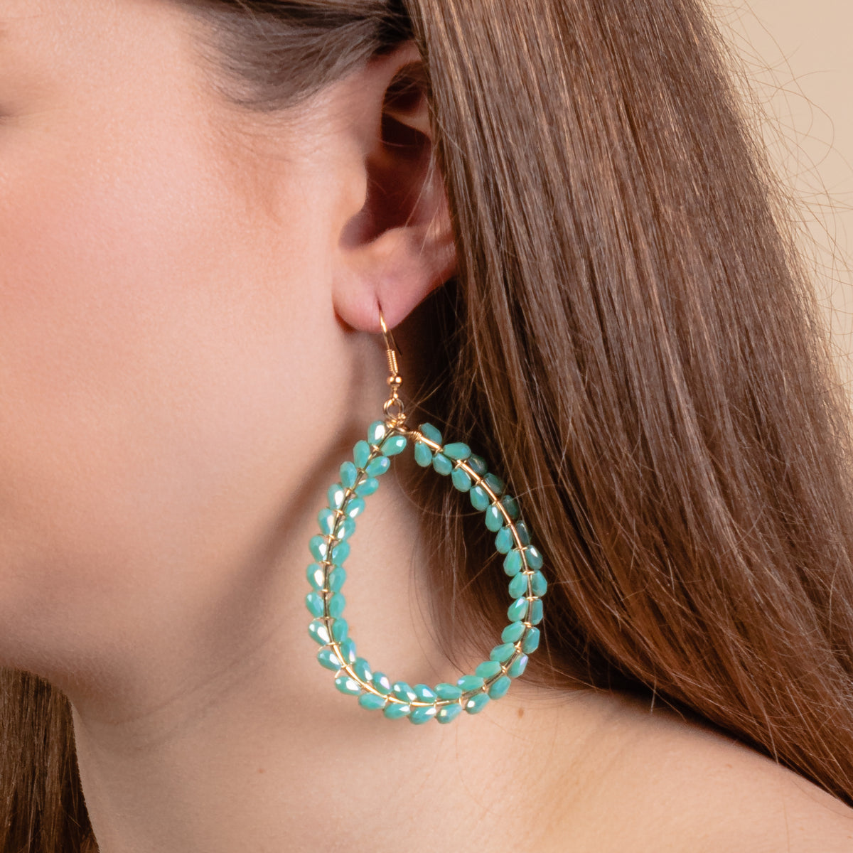 93169 - Beaded Hoop Earrings - Turquoise
