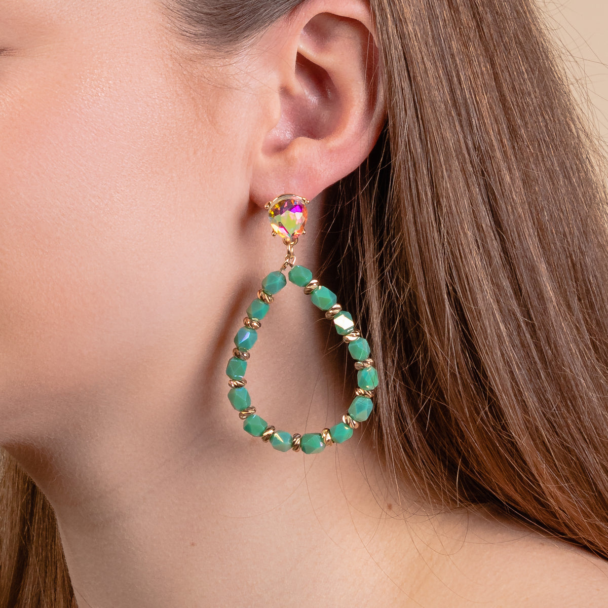 93170 - Beaded Hoop Earrings - Turquoise