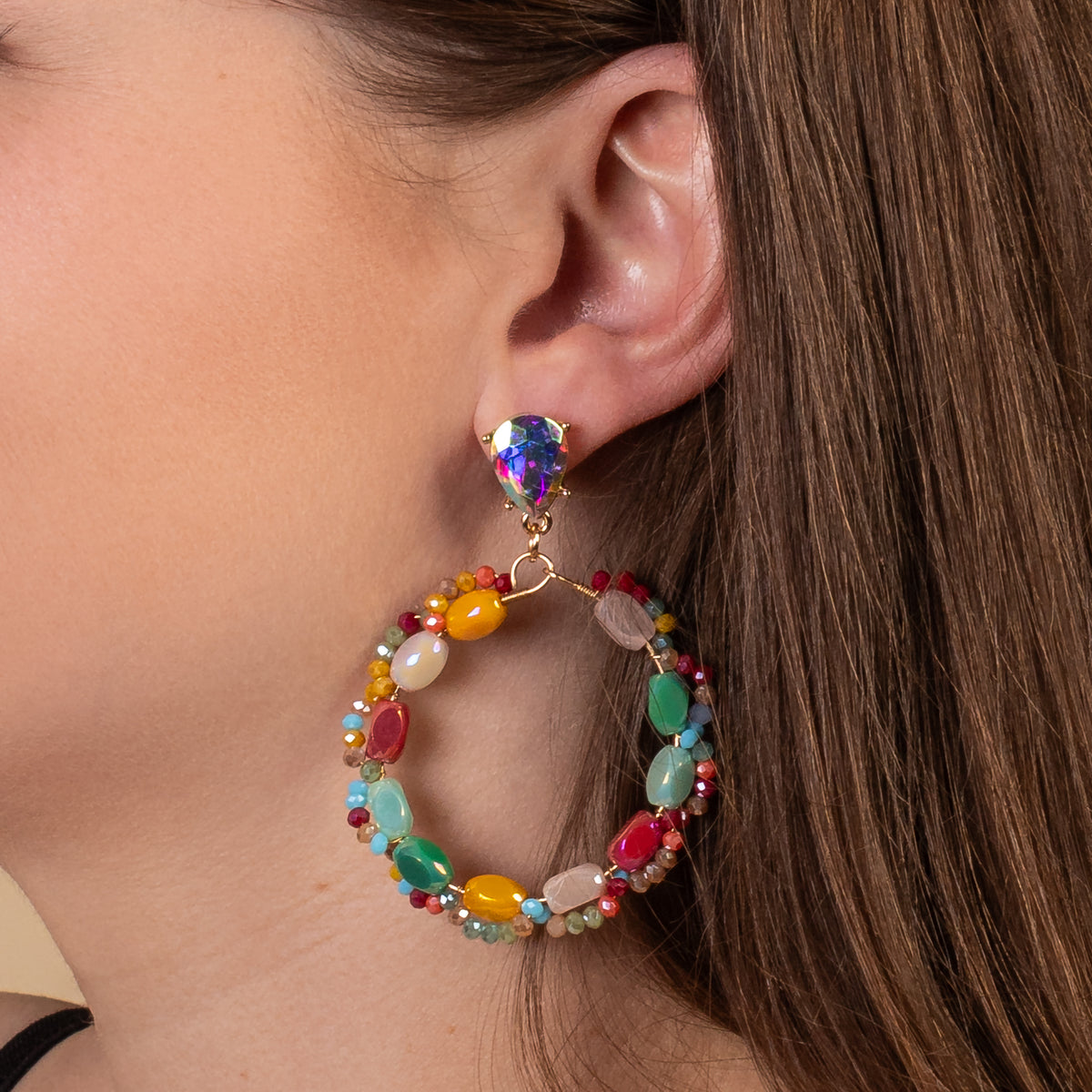 93171 - Beaded Hoop Earrings - Multi