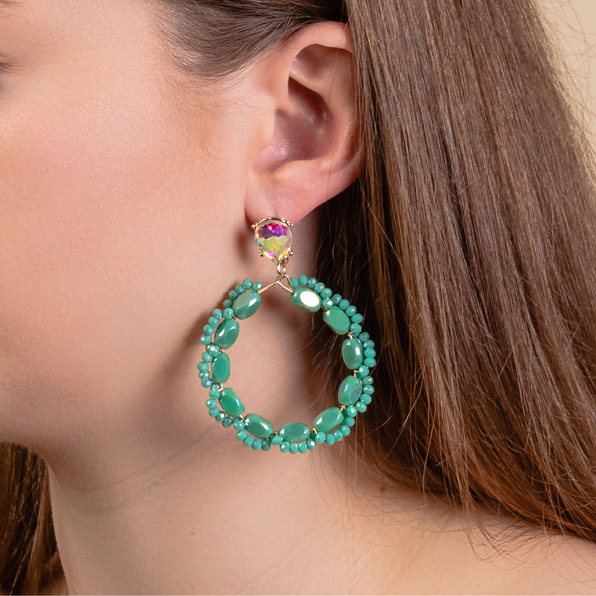 93171 - Beaded Hoop Earrings - Turquoise