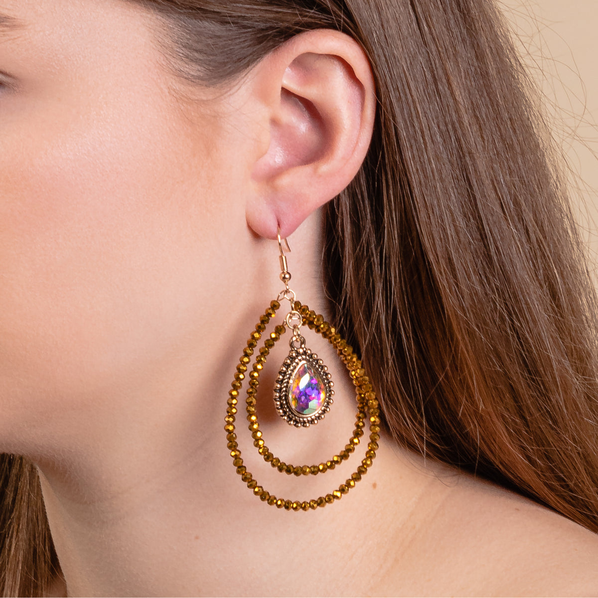 93172 - Beaded Hoop Earrings - Gold