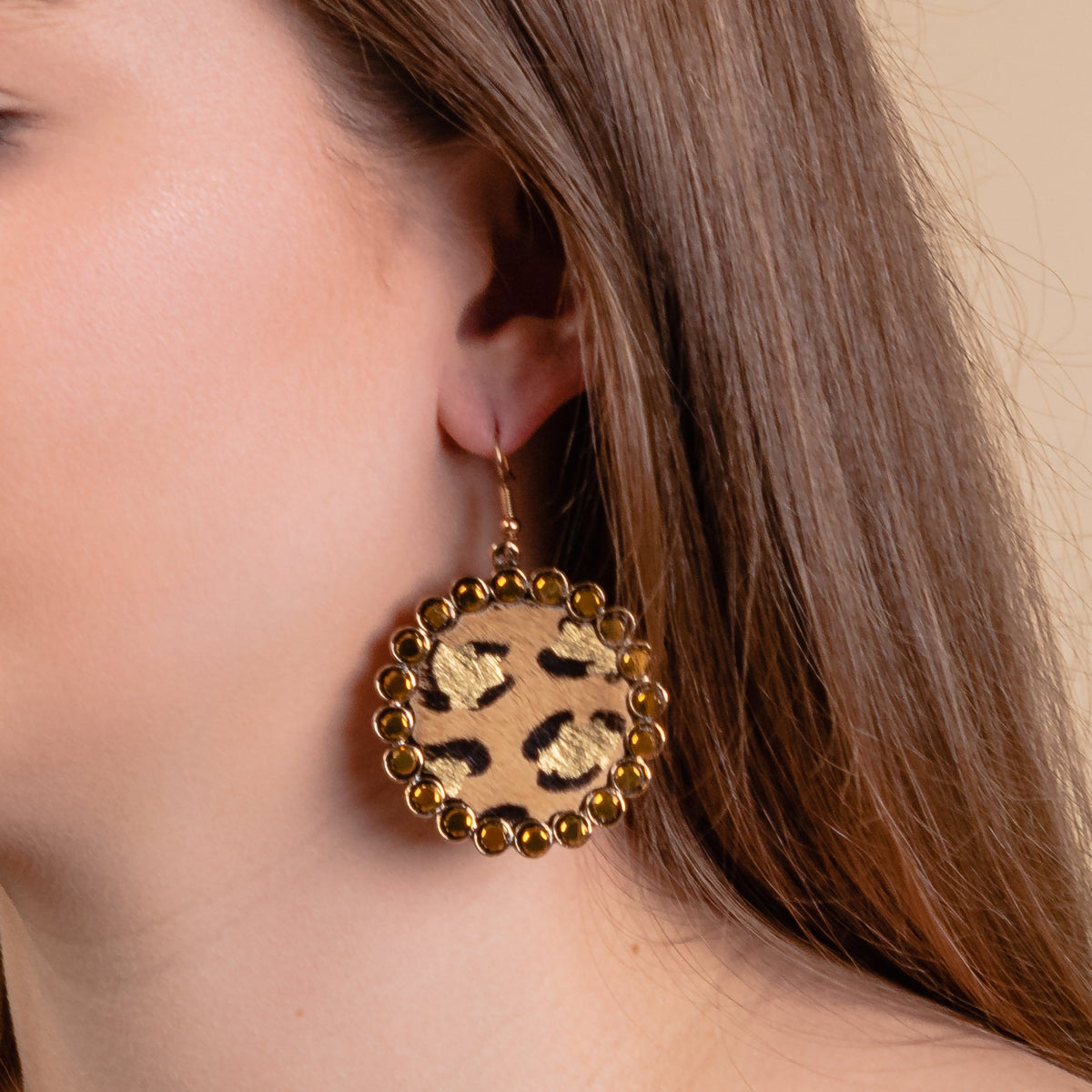 93176 - Animal Print Drop Earrings - Gold