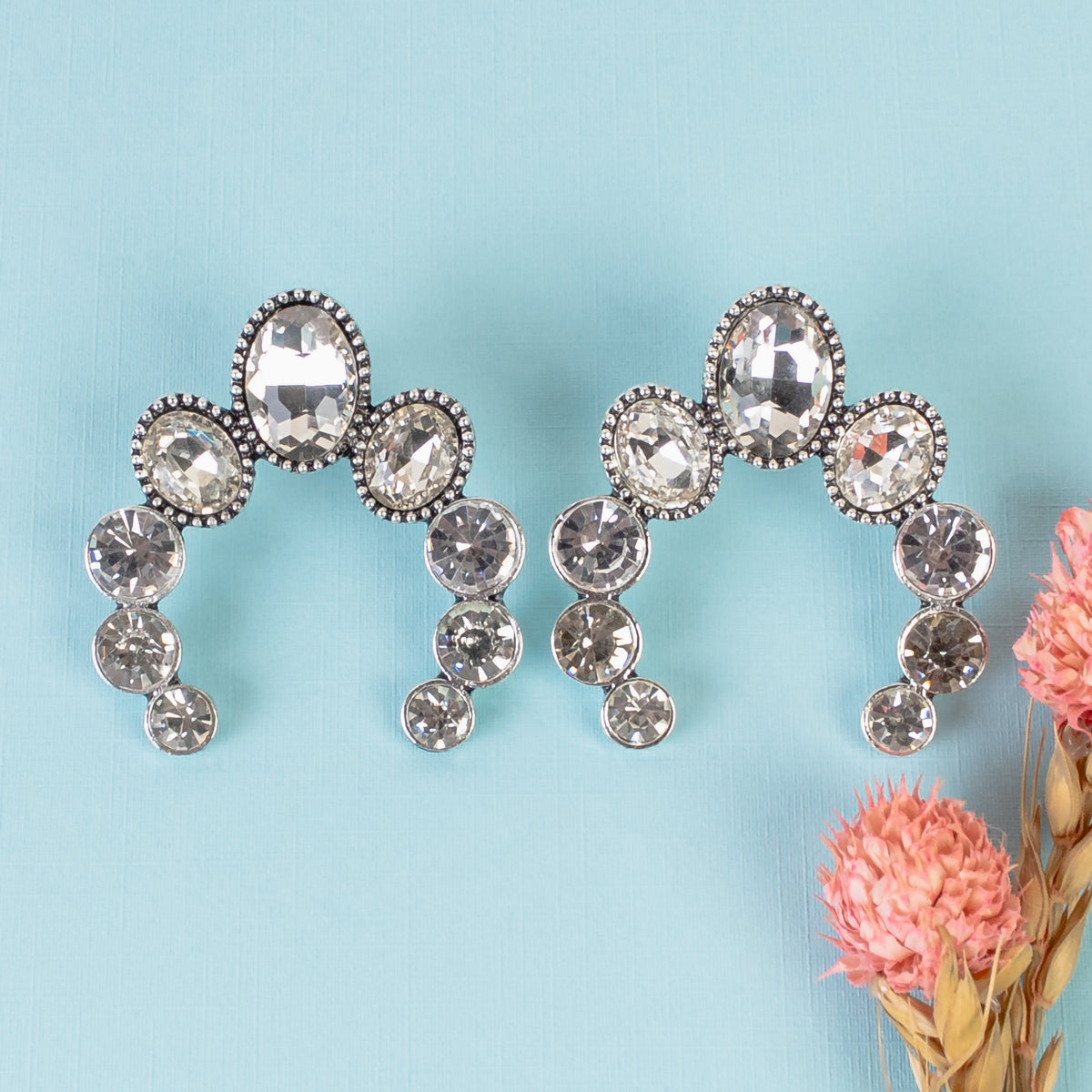 93177 - Crystal Squash Blossom Earrings - Silver & White