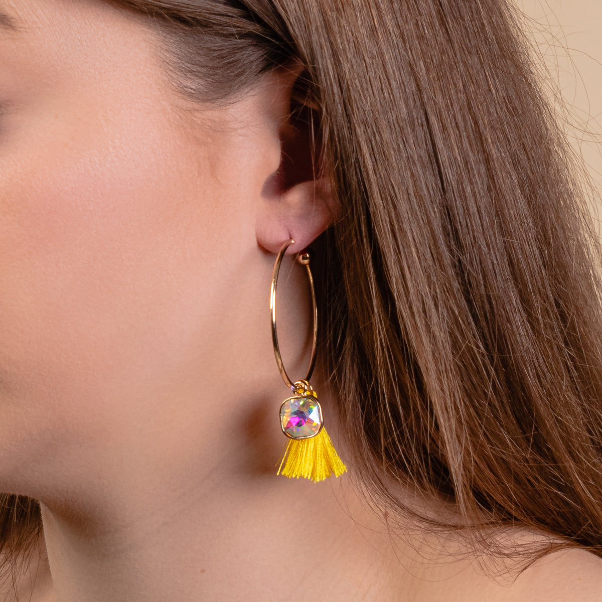 93184 - Crystal Tassel Earrings - Yellow