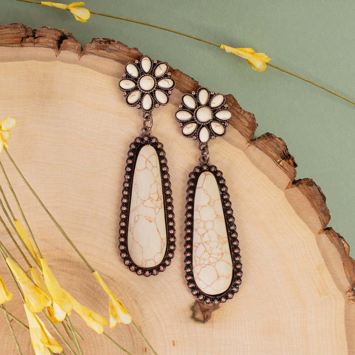 93194 - Squash Blossom Earrings - Ivory & Copper