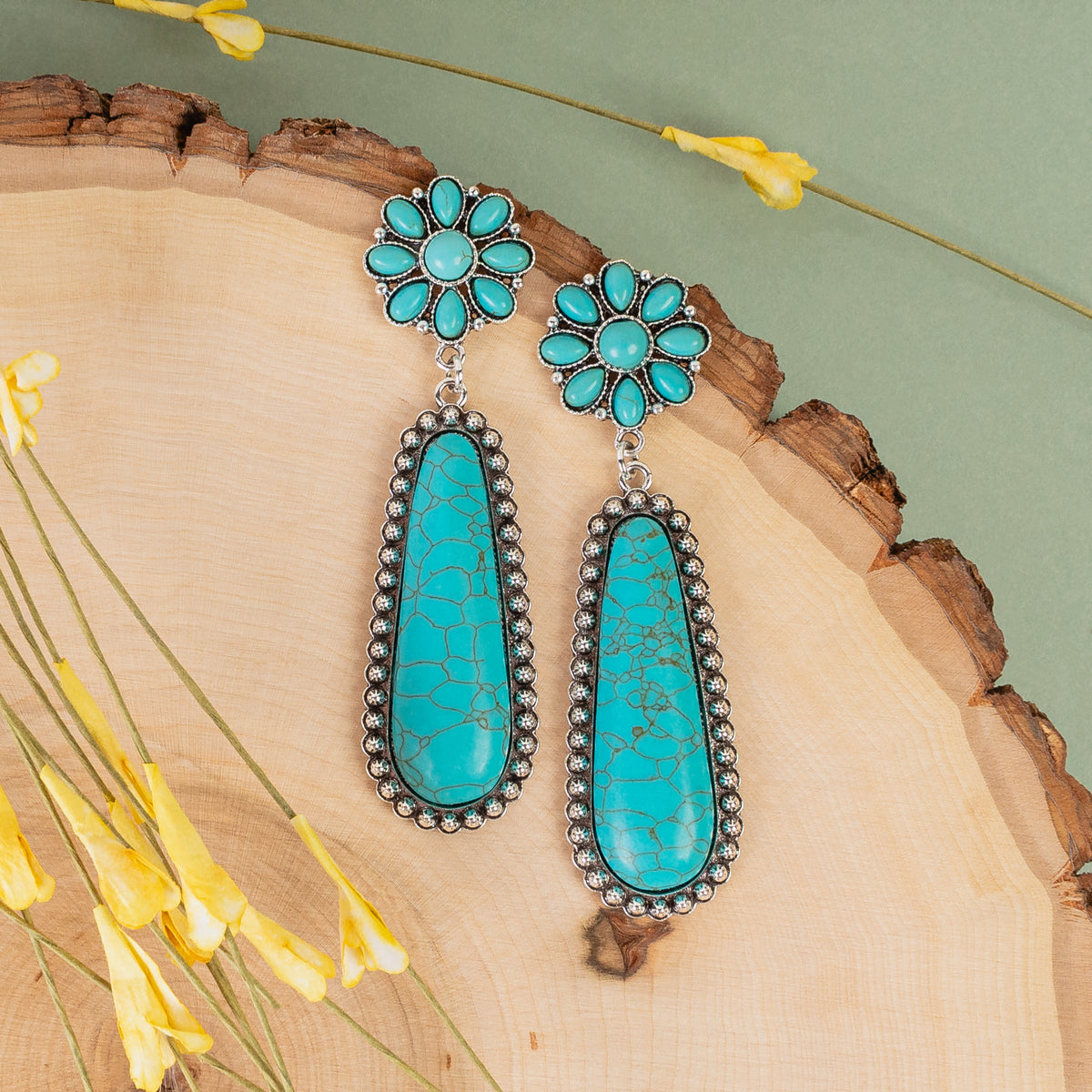 93194 - Squash Blossom Earrings - Turquoise & Silver