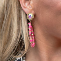 Load image into Gallery viewer, 93198 - Beaded Hoop Earrings - Fuchsia
