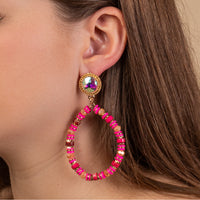 Load image into Gallery viewer, 93198 - Beaded Hoop Earrings - Fuchsia
