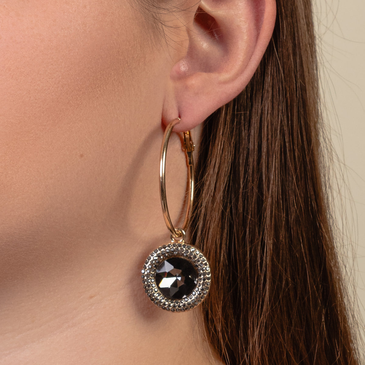 93199 - Rhinestone Hoop Earrings - Grey