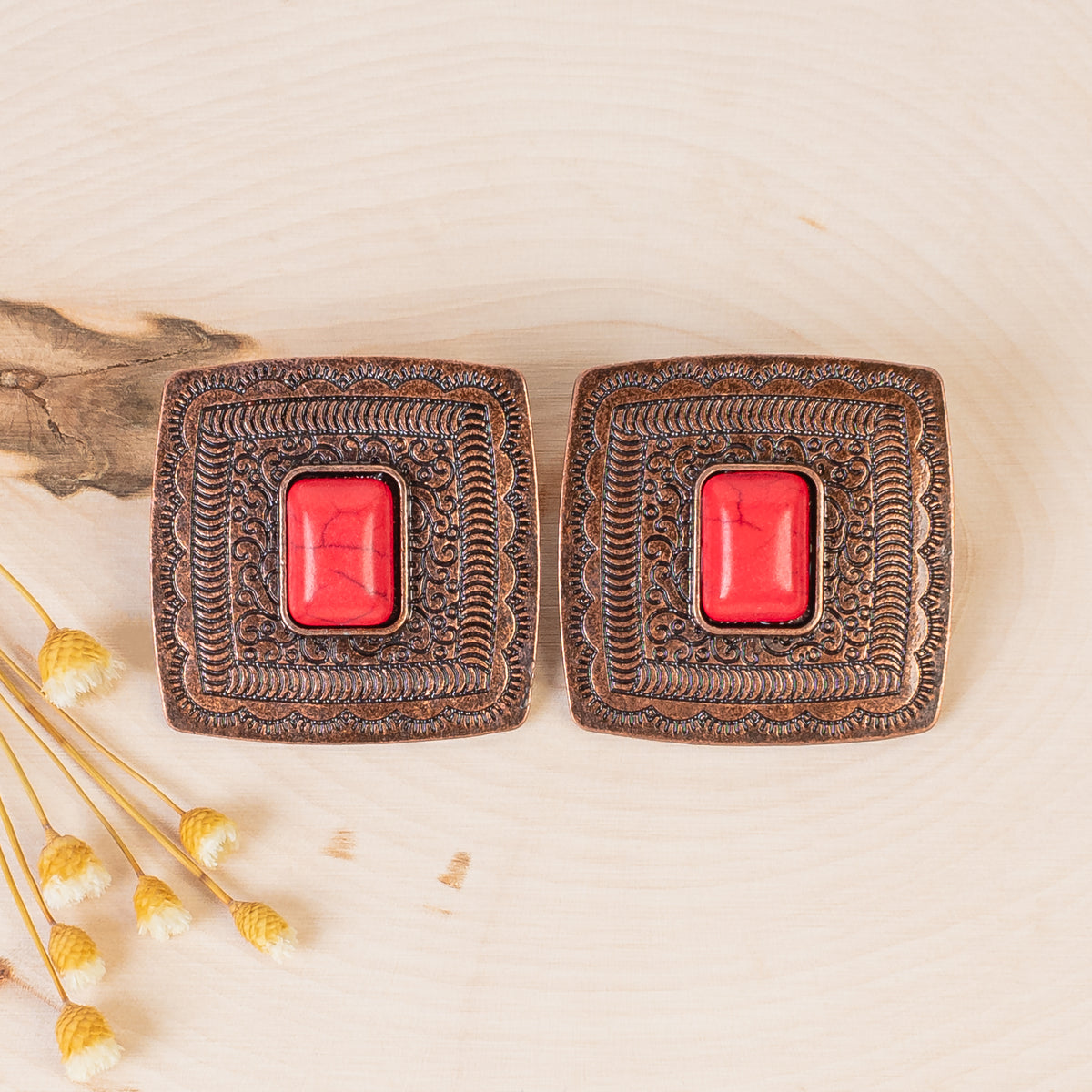 93210 - Western Earrings - Red & Copper