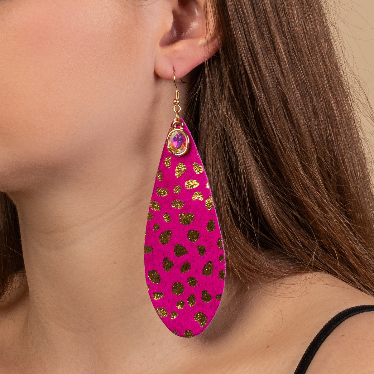 93211 - Animal Print Drop Earrings - Fuchsia