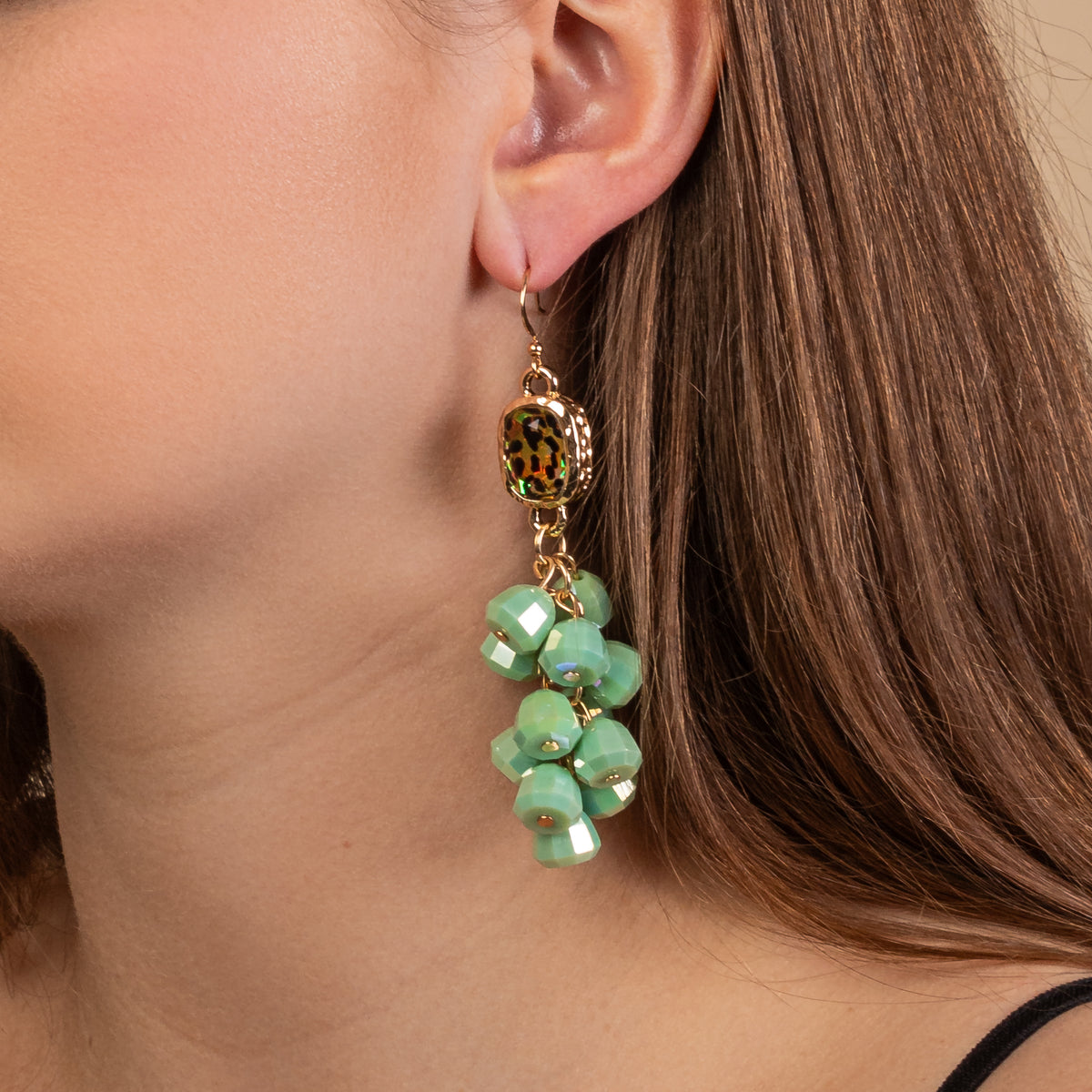 93214 - Crystal Drop Earrings - Mint Green