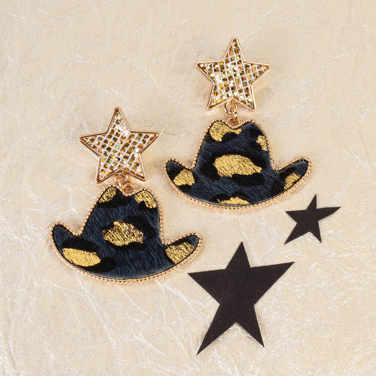 93227 - Western Cowboy Hat Earrings - Black