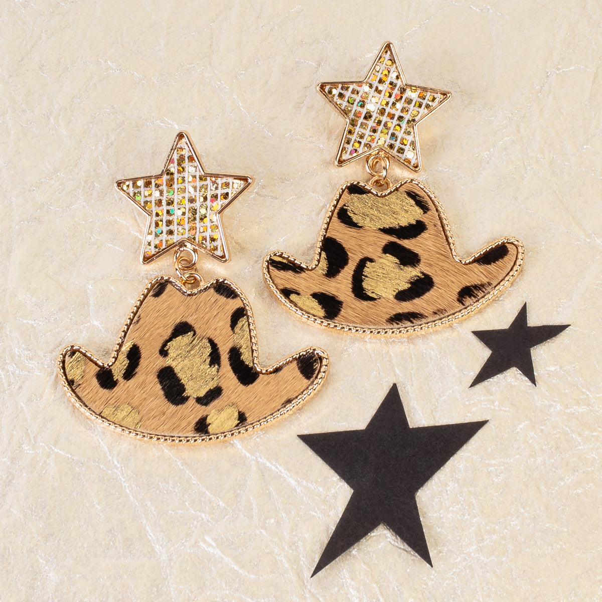 93227 - Western Cowboy Hat Earrings - Leopard