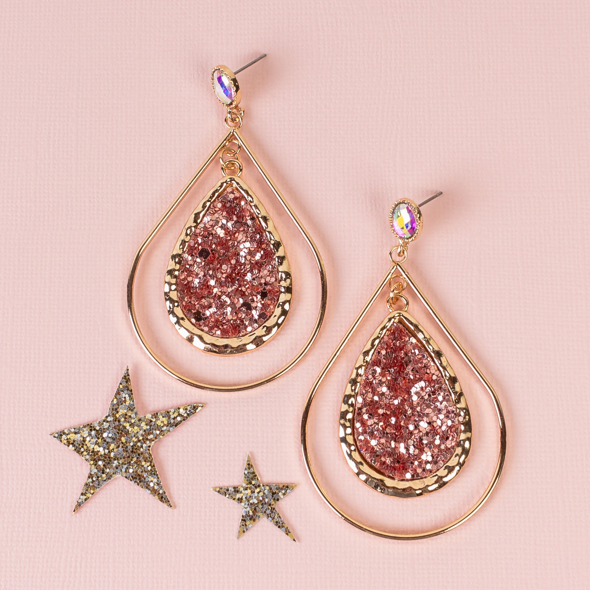 93229 - Glitter Drop Earrings - Rose Gold