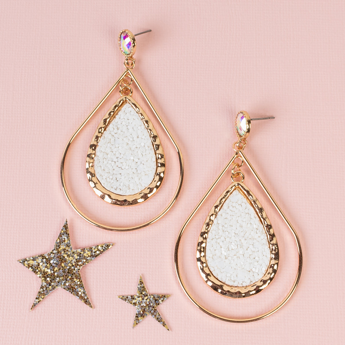 93229 - Glitter Drop Earrings - White