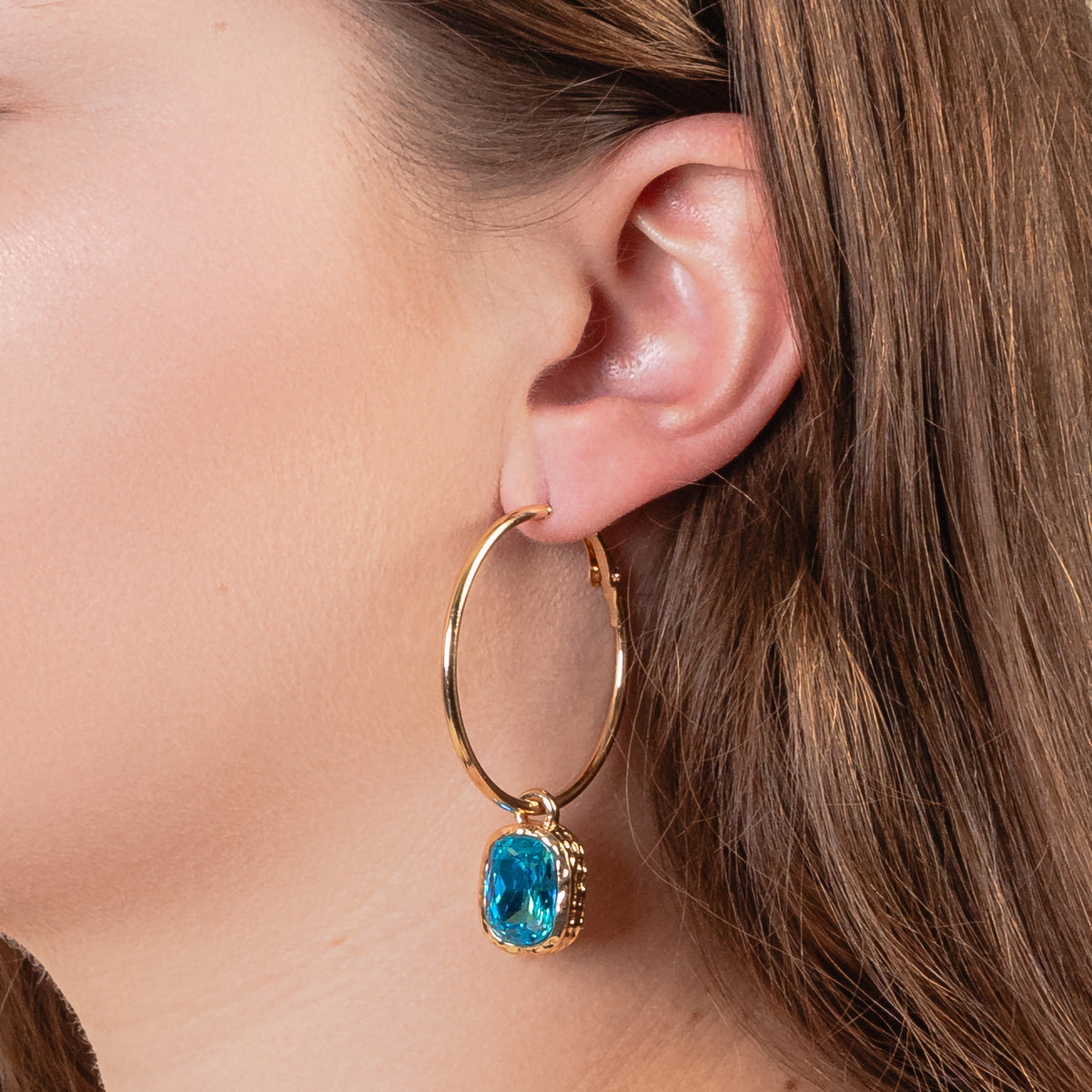 93242 - Rhinestone Hoop Earrings - Turquoise