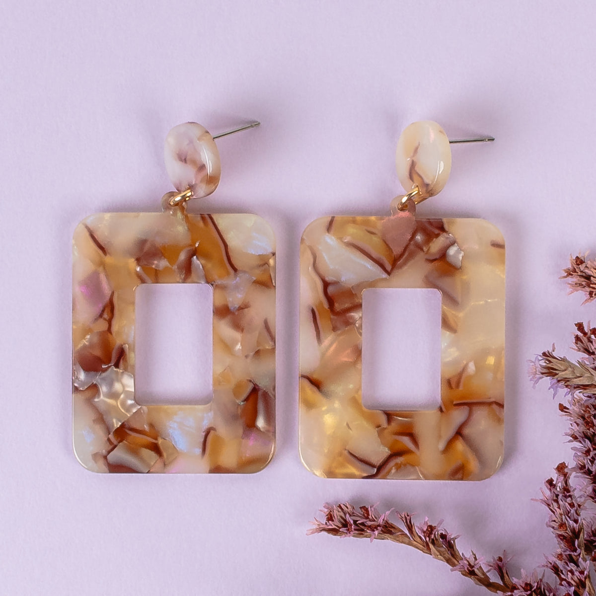 93245 - Rectangle Acrylic Earrings - Brown