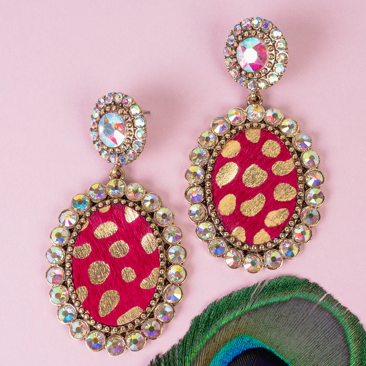 93248 - Animal Print Drop Earrings - Fuchsia