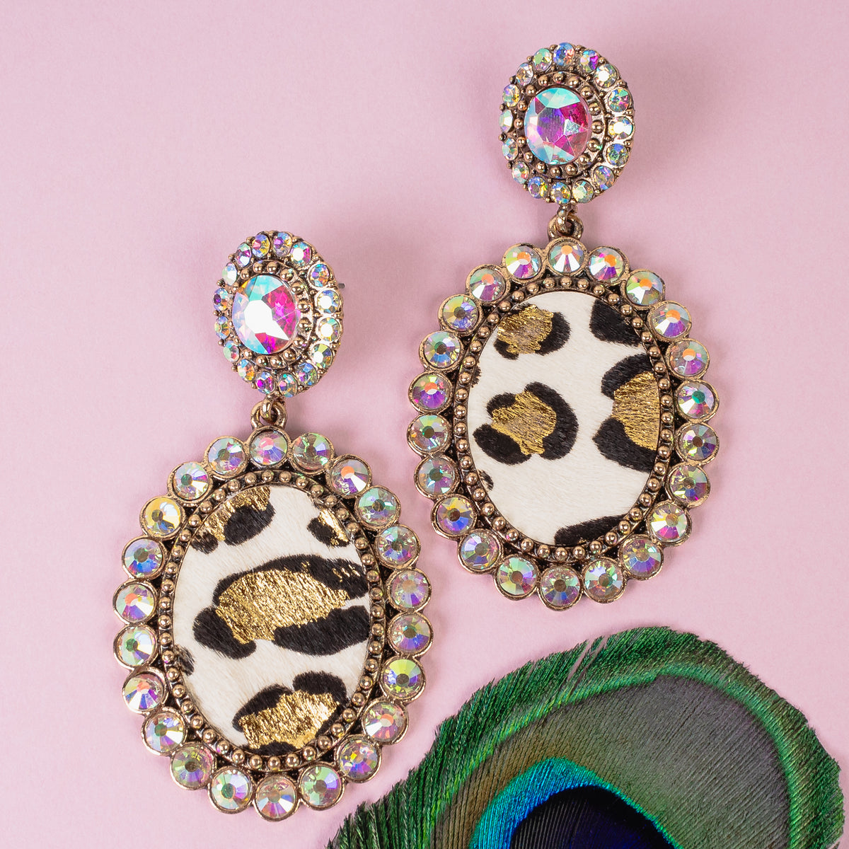 93248 - Animal Print Drop Earrings - White