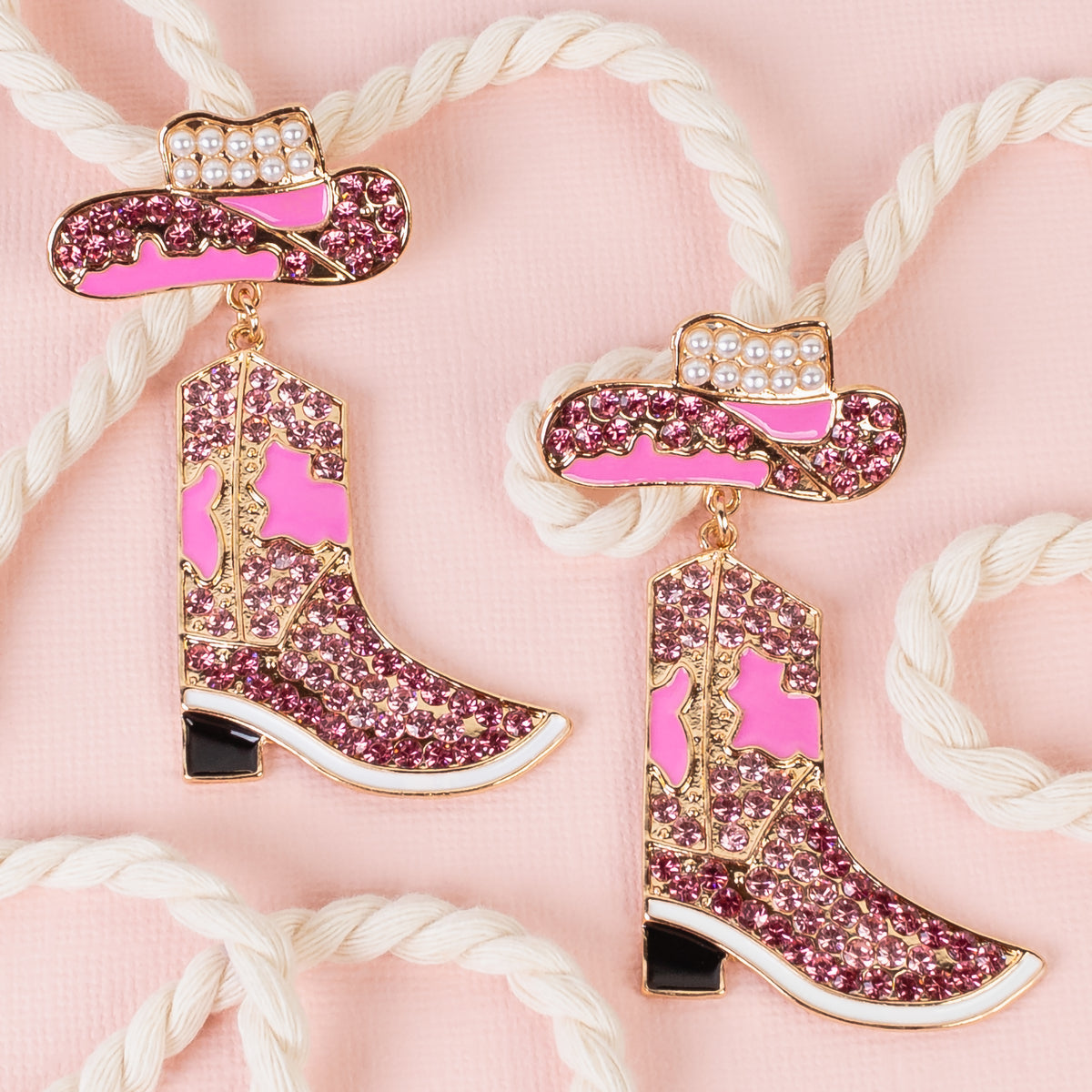 93254 - Western Cowboy Boot Earrings - Pink