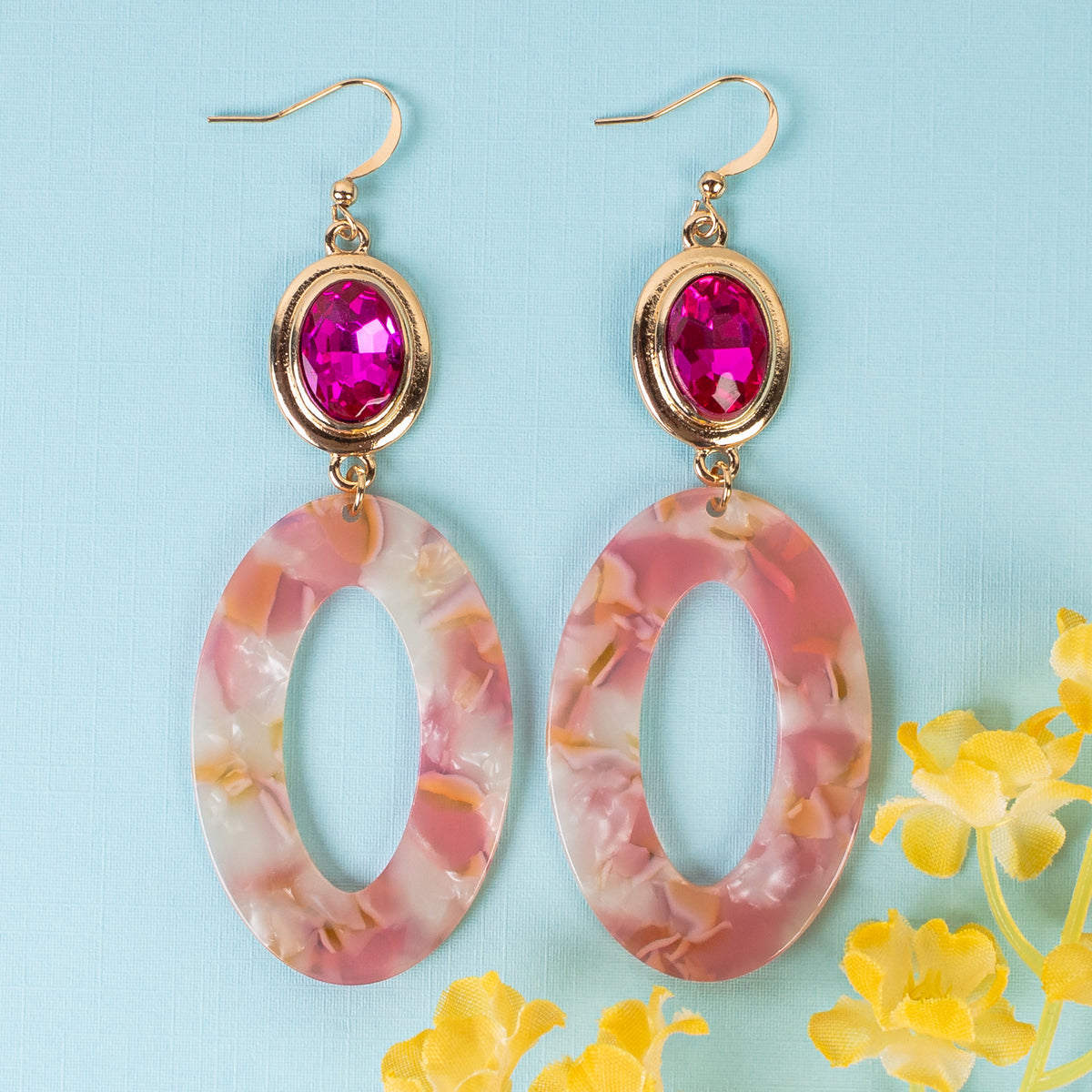93257 - Oval Acrylic Earrings - Pink