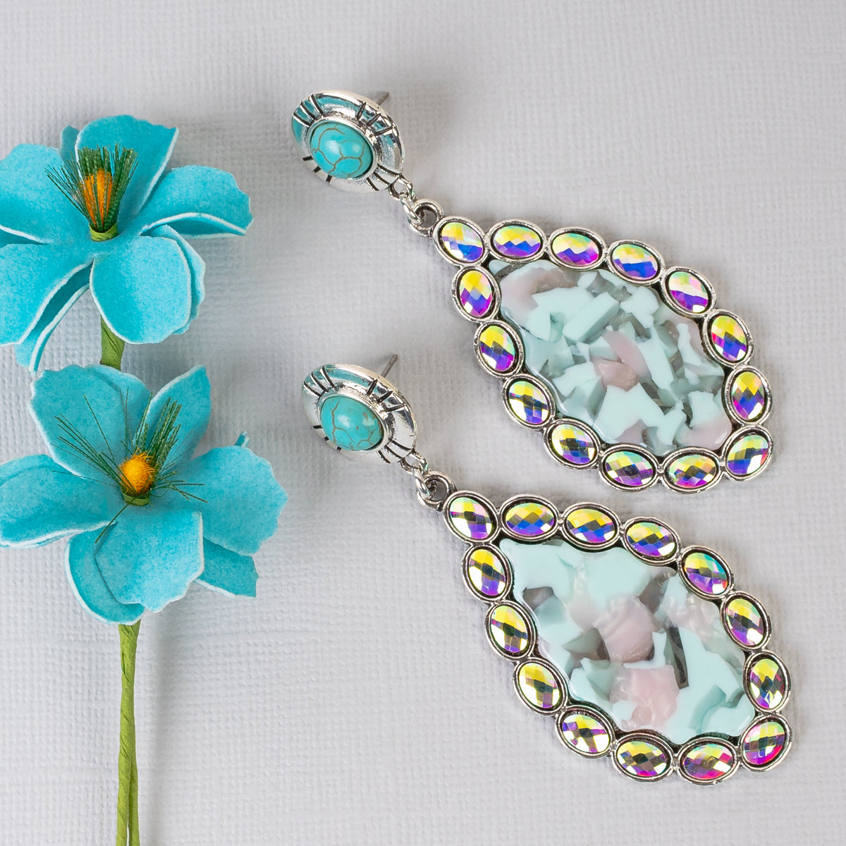 93258 - Acrylic Drop Earrings - Turquoise