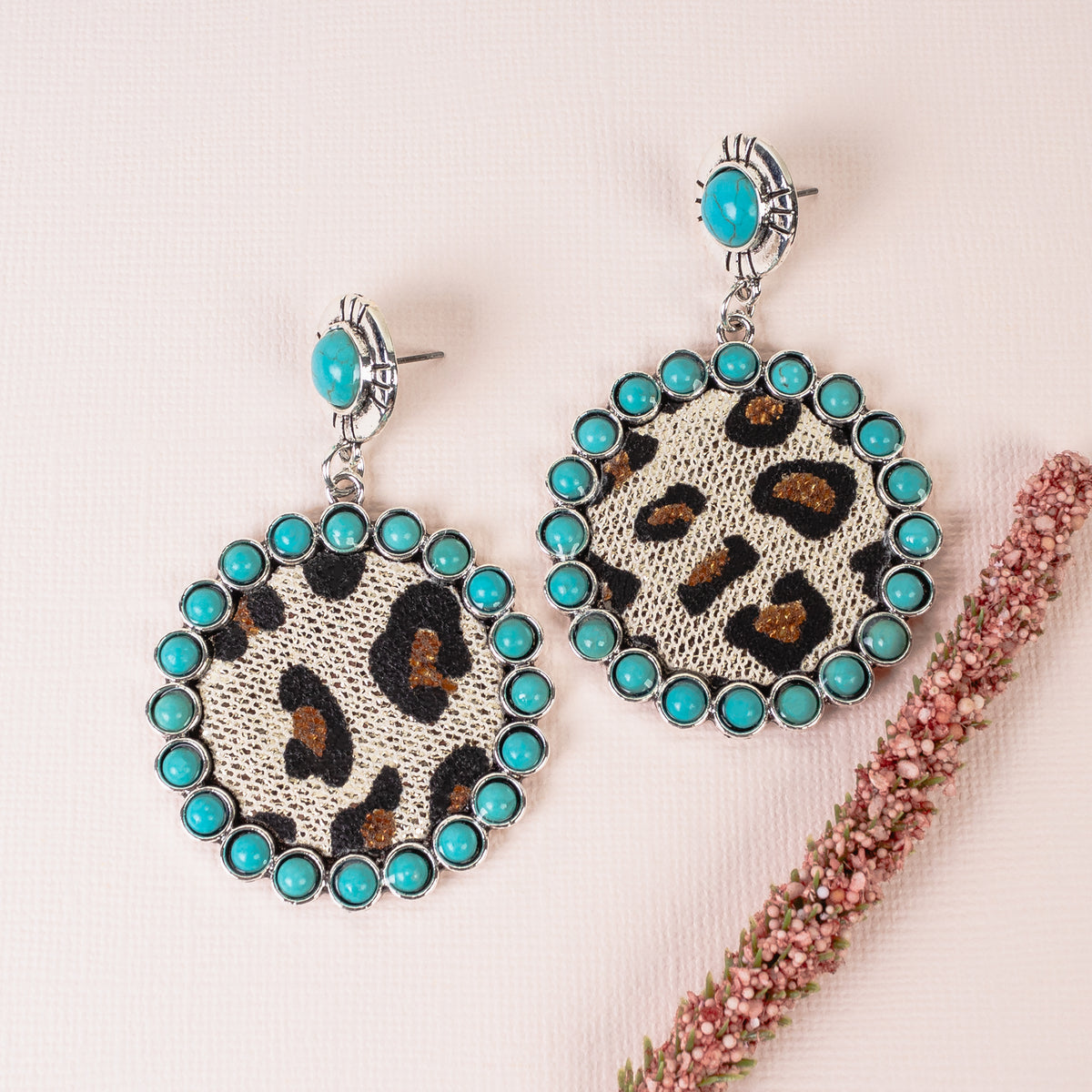 93261 - Animal Print Earrings - Turquoise