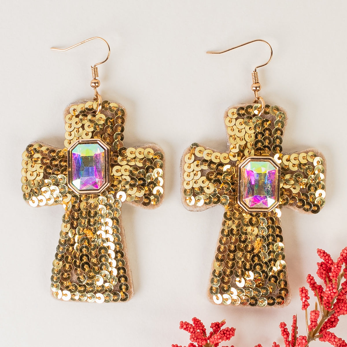 93262 - Sequin Cross Earrings - Gold