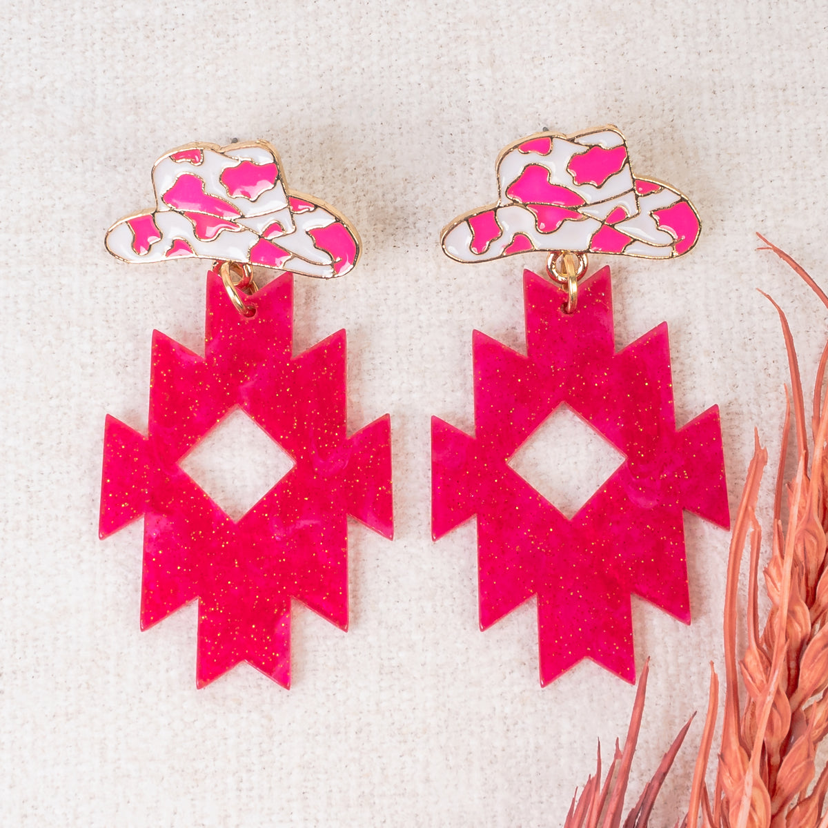 93264 - Western Geometric Earrings - Fuchsia