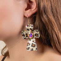 Load image into Gallery viewer, 93265 - Animal Print Cross Earrings - Gold
