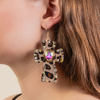Load image into Gallery viewer, 93265 - Animal Print Cross Earrings - Rose Gold
