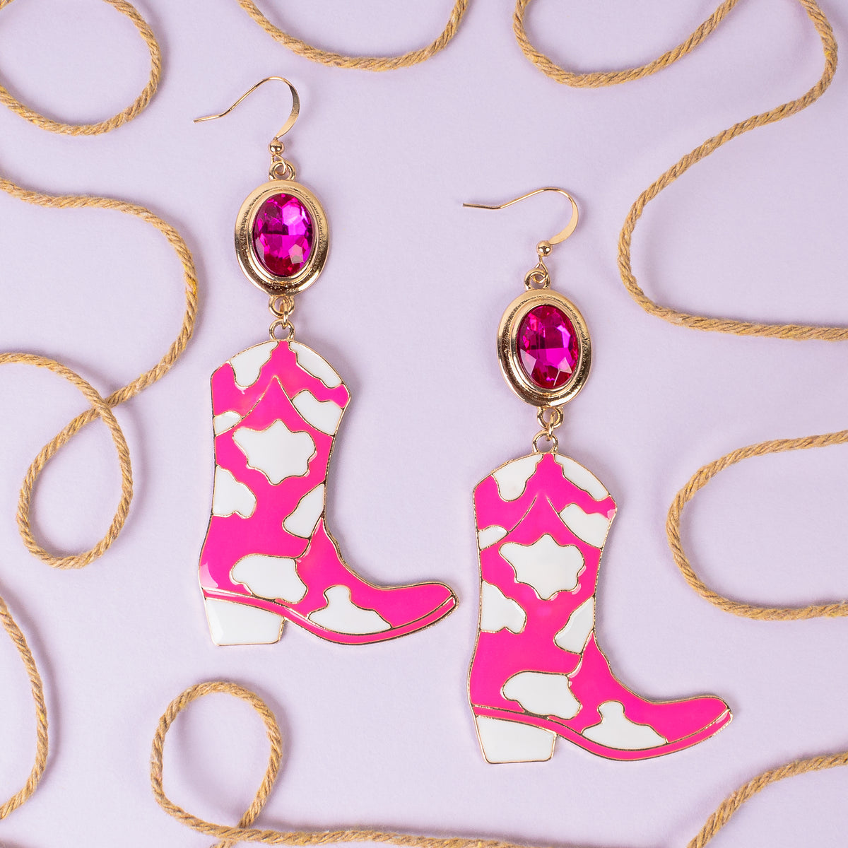 93267 - Western Cowboy Boot Earrings - Fuchsia