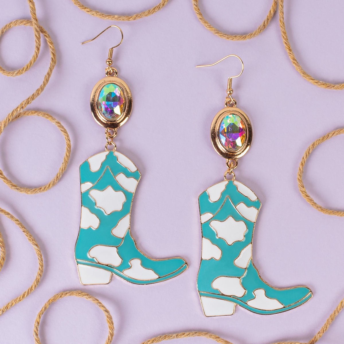 93267 - Western Cowboy Boot Earrings - Turquoise