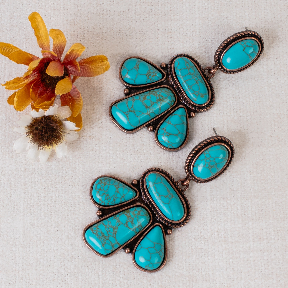 93271 - Squash Blossom Earrings - Turquoise & Copper