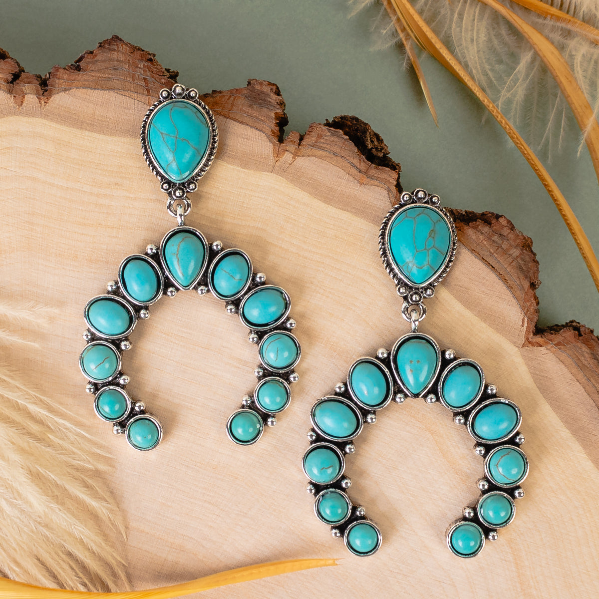 93272 - Squash Blossom Earrings - Turquoise & Silver