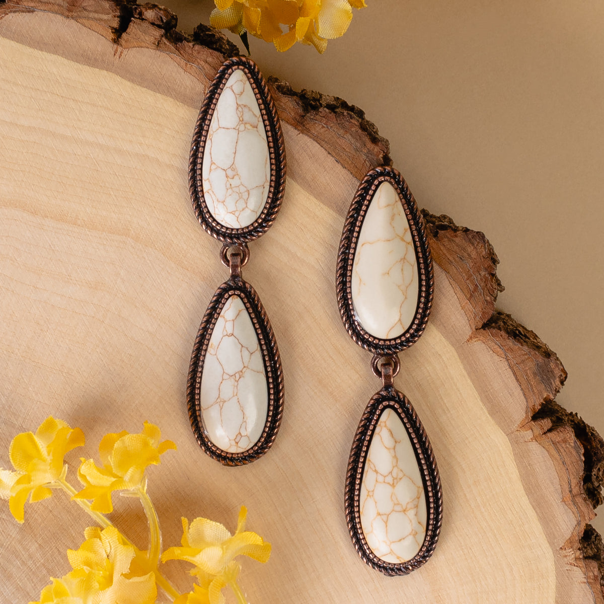 93275 - Western Earrings - Ivory & Copper