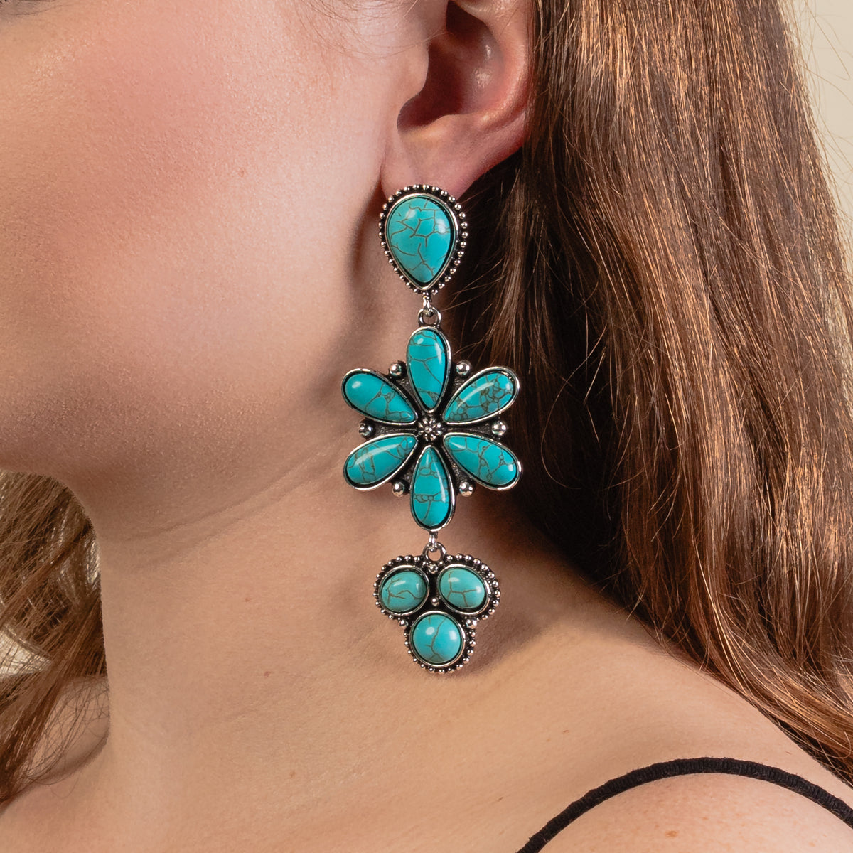 93276 - Squash Blossom Earrings - Turquoise & Silver