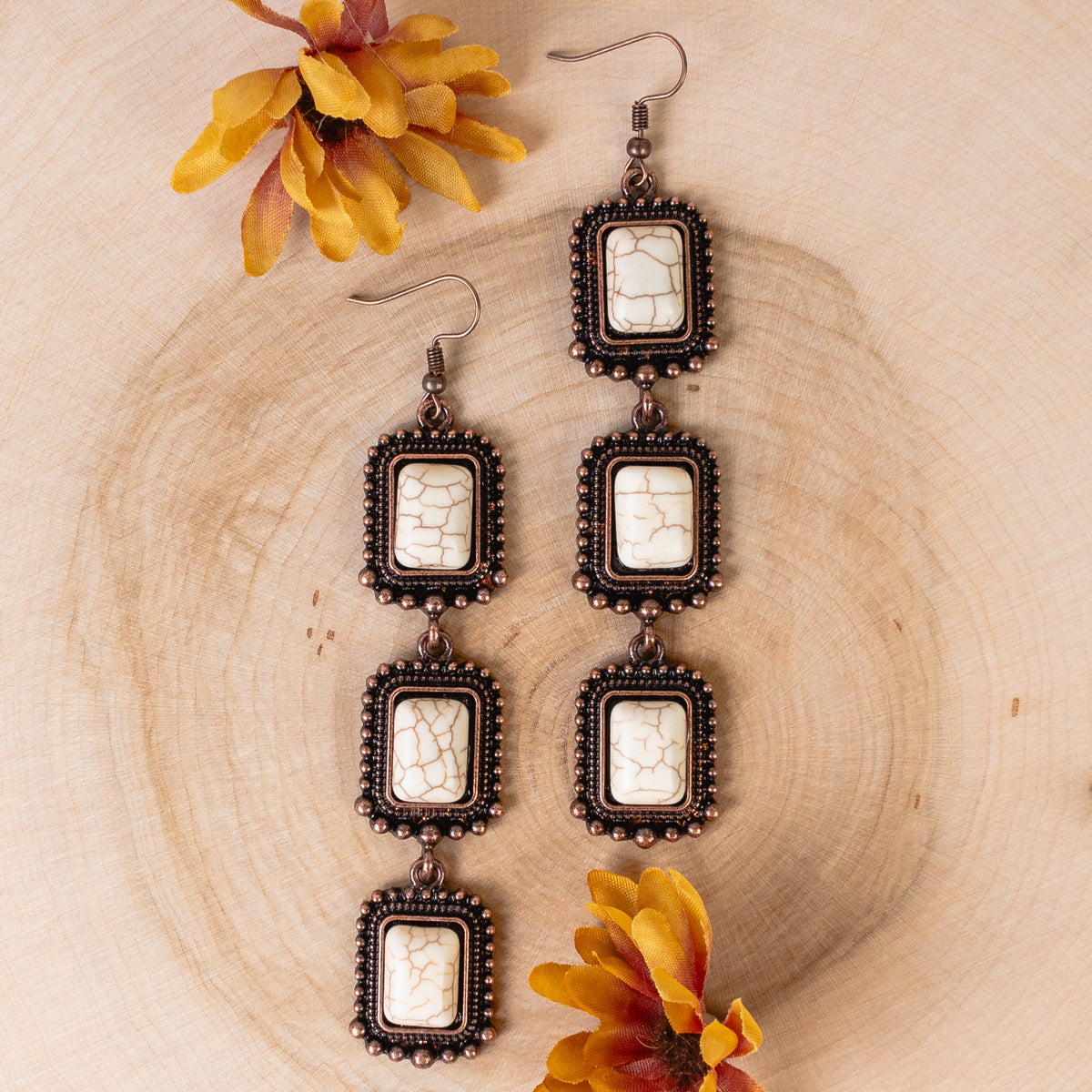 93279 - Tiered Western Earrings - Ivory & Copper