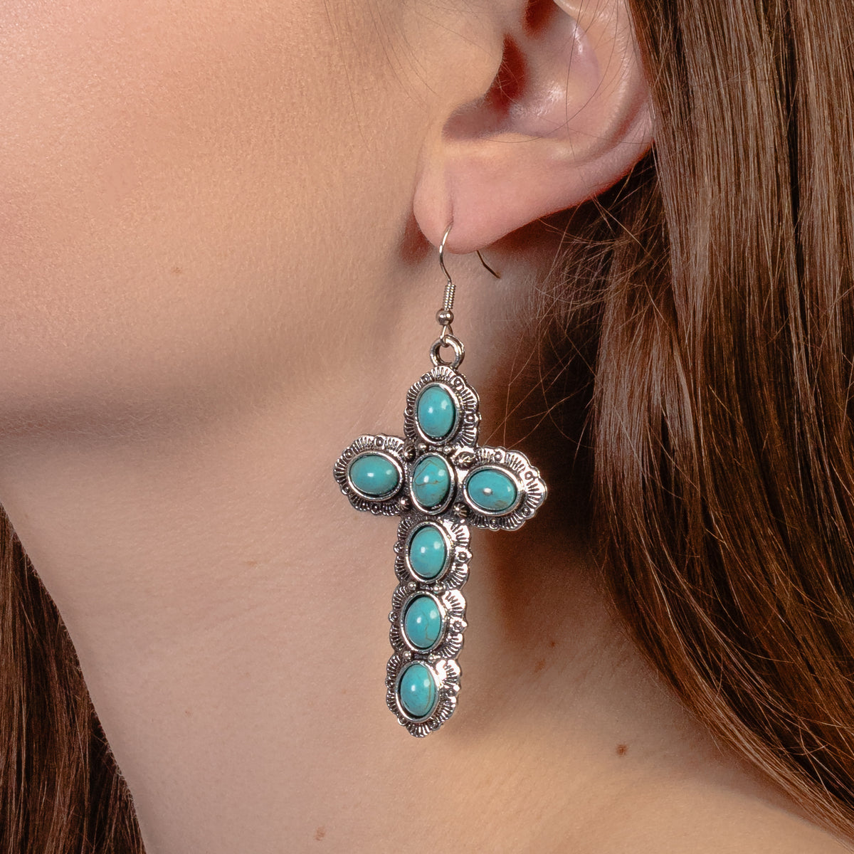 93280 - Cross Earrings - Turquoise & Silver