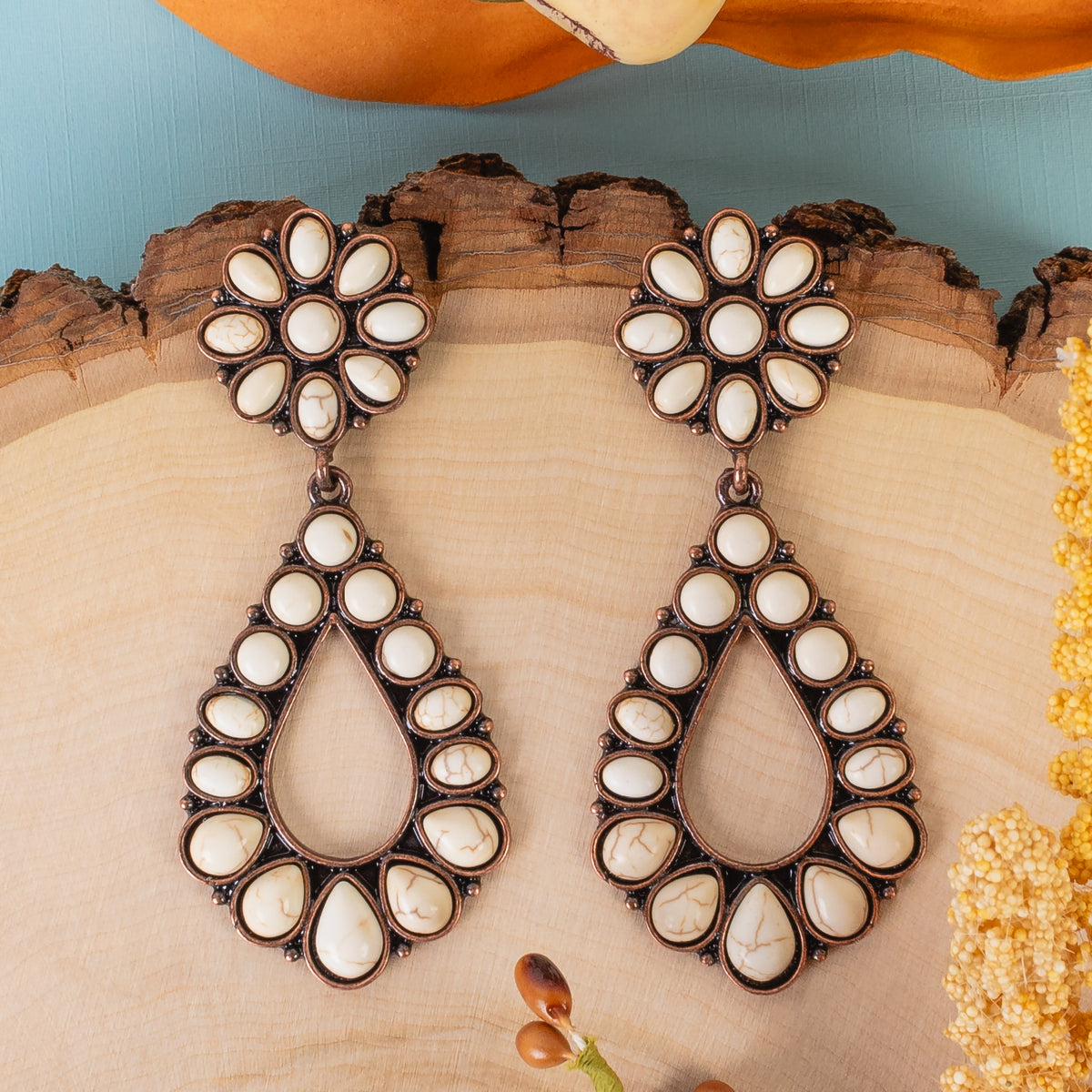 93282 - Squash Blossom Earrings - Ivory & Copper